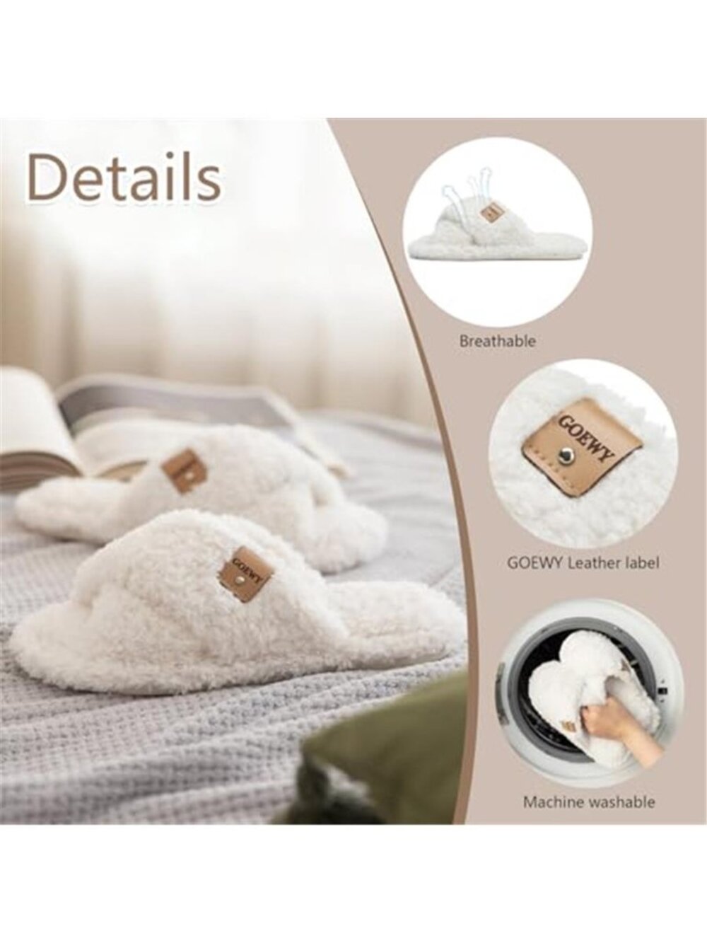 Fuzzy Open Toe Slippers for Women Indoor and Outdoor with Memory Foam - Picture 4 of 7